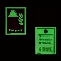 Includes photoluminescent fire point and fire action signs